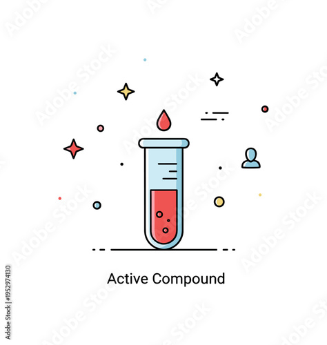 Reagent laboratory testing concept with a simple glass test tube containing colored liquid and a small droplet falling into it, symbolizing chemical reaction