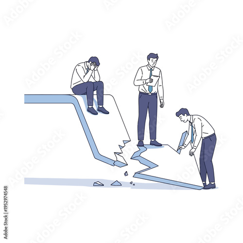 Team facing challenges and working together to overcome a broken staircase