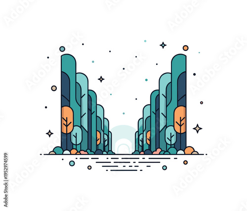 Mystical forest clearing centered on layered trees opening toward a soft glowing light, expressing tranquility, contemplation, and spiritual awakening. A