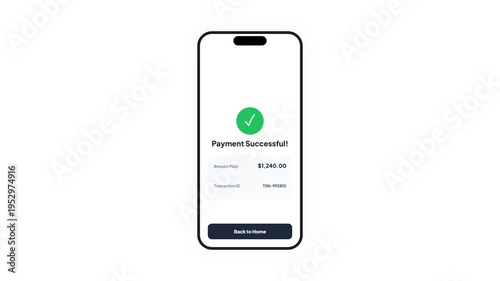 Mobile App Payment Success Animation with Transaction Details and Checkmark