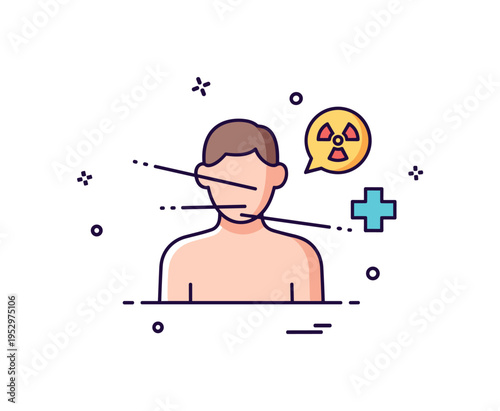 X ray exposure scene simplified human silhouette with subtle beam lines passing through and a small medical cross icon, conveying diagnostic imaging and