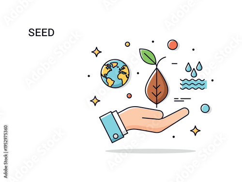 Seed sustainability message shown through a seed resting in a caring hand with a small leaf sprouting, representing environmental responsibility and conscious