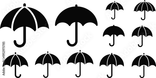 Umbrella icons silhouette vector illustration design graphic, weather protection fashion lifestyle art concept, black and white decorative creative collection