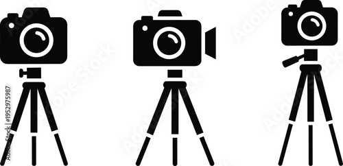 Camera on Tripod Silhouette Illustration — Photography Videography Equipment Studio Shooting Media Production and Creative Design Theme Artwork for Stock Art Success