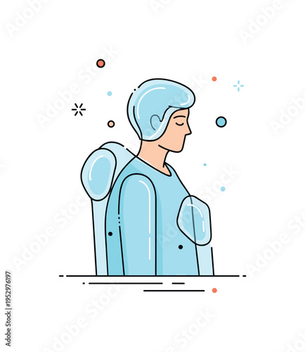 Winter freeze metaphor featuring a silhouette lightly encased in translucent ice shapes symbolizing emotional numbness and withdrawal. Clean rounded forms