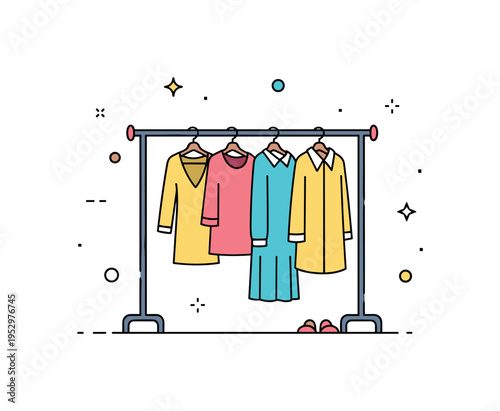 Minimal wardrobe concept featuring a neat clothing rack with only a few carefully spaced garments, expressing quality over quantity and personal style clarity.