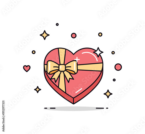Romantic dessert gift idea concept featuring a heart shaped chocolate box tied with a soft bow and subtle shine detail. The composition reflects affection,