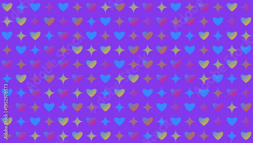 Colorful Hearts and Stars Repeating Pattern on Purple