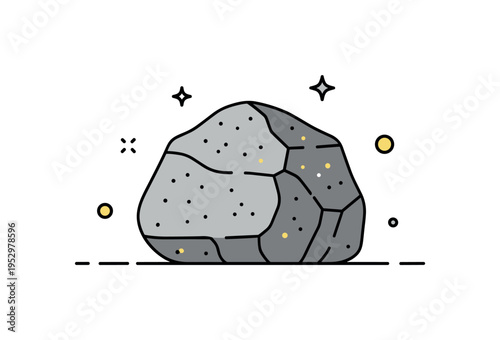 Stone texture badge with a simplified rock form and subtle speckle details symbolizing durability and natural character. Clean shapes and controlled contrast