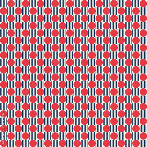 Red Dots and Striped Squares Geometric Pattern