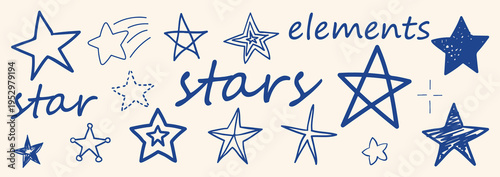 vector star element set . Hand drawn sketch star set . abstract star elements . Line art set . vector illustration
