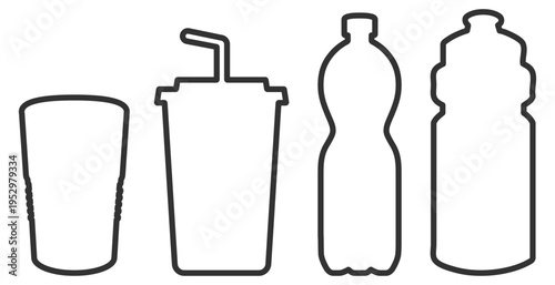 Outline cup drink icon beverage container bottle for drink on transparent background