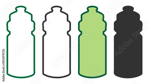 bottle icon set with sport water container outline and filled flat style on transparent background