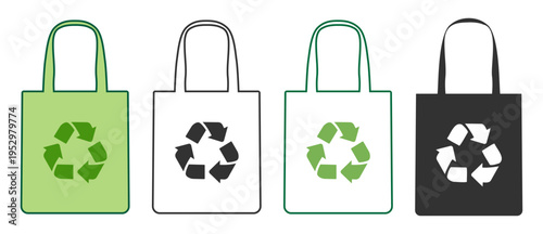 Recycle tote bag icon with eco symbol and arrows on transparent background