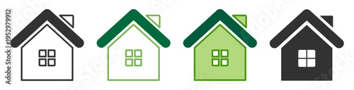 House real estate icon with various styles and colors on transparent background