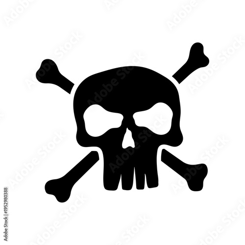Skull and crossbones icon. Black silhouette. Front view. Vector simple flat graphic illustration, hand drawn. Isolated on white background.