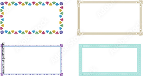 Luxury rectangular frames with jewel borders and teal decorative pattern design elements