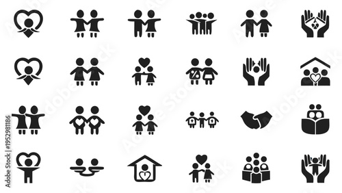 Collection of icons depicting various family and community relationships and activities