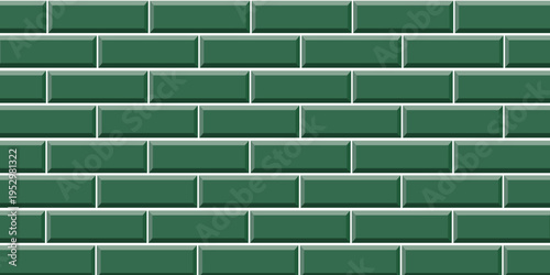 Wide green subway tile wall, with a classic horizontal brick pattern texture