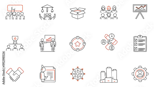 Illustrations depicting various business and organizational concepts