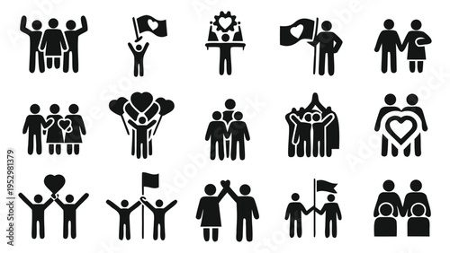 Diverse icons representing unity, collaboration, and community support