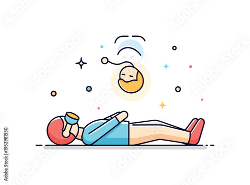 Out of body experience theme illustrated with a simplified reclining figure and a subtle glowing duplicate hovering slightly above, expressing mystery, self