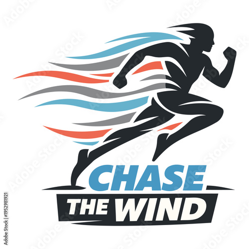 Dynamic illustration of a runner chasing the wind with colorful speed lines and energetic motion design isolated