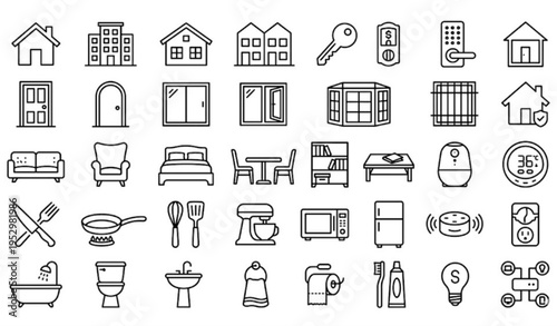 Simple Home Line Icons Set Thin Outline House Symbols for UI UX Infographic Design