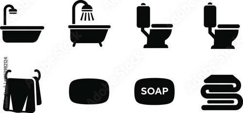 Bathroom essentials icons set