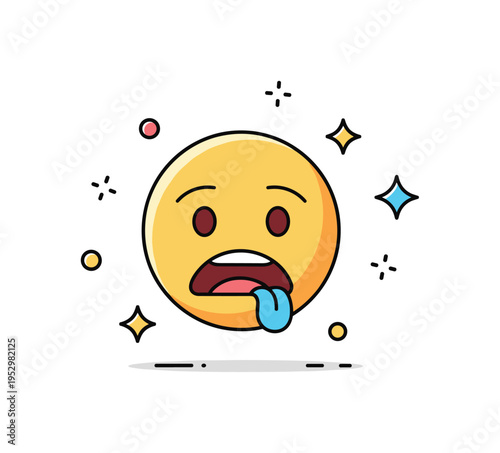 Reaction meme format illustrated with a bold expressive emoji face and small sparkle accents, symbolizing instant emotional responses and online conversation