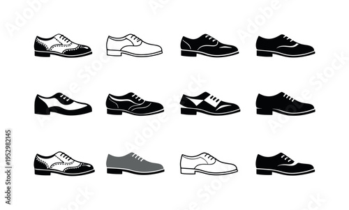 1940s fashion. Icon set. Set Logo of 1940s fashion: oxford shoes. harmonious logo variations of the same emblematic concept, each with different artistic