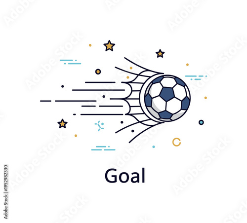 Goal scoring moment with a soccer ball striking the net as dynamic motion lines radiate outward, capturing the excitement and triumph of a decisive score. A