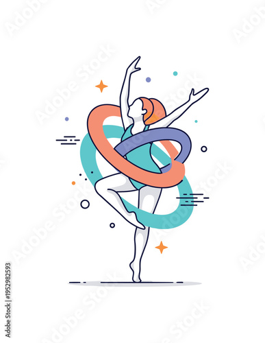 Artistic movement exploration dancer silhouette intertwined with abstract curved shapes, representing creative experimentation and modern expression.