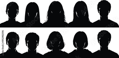Silhouettes of multiple people in two rows