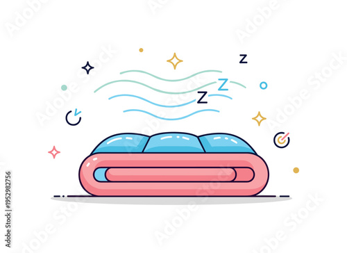 Weighted blanket therapy folded heavy blanket with subtle calming wave lines above it, expressing relaxation, stress relief and restful sleep. Minimalist flat