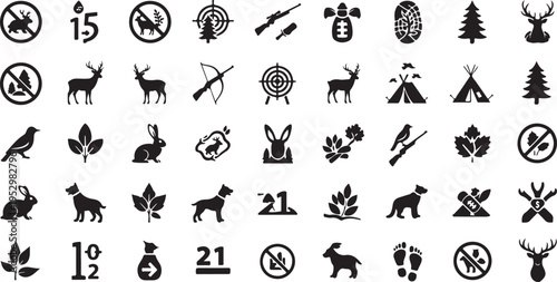 Outdoor recreation silhouette icons featuring animals and nature symbols