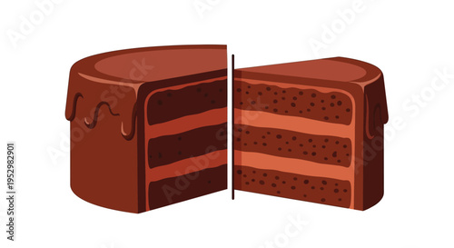 A delicious chocolate cake cut in half to reveal its layered interior