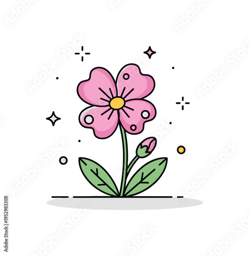 Blooming wildflower close up simple flower with soft petals and tiny dew drops, conveying delicacy, renewal and appreciation of small natural