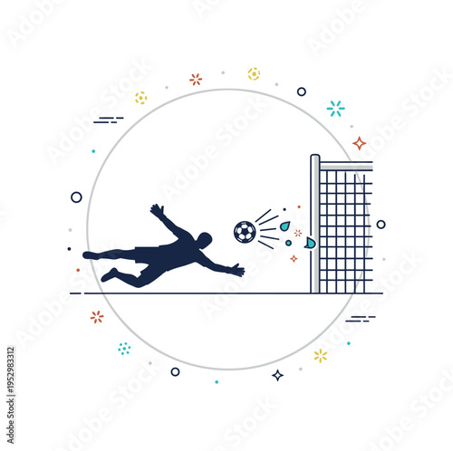 Penalty kick success moment with a goalkeeper silhouette diving while the ball enters the opposite corner of the net symbolizing skill and confidence under