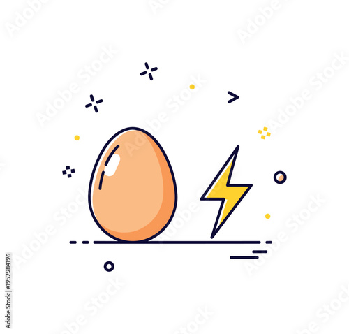 Egg nutrition concept depicted by a single egg paired with a small lightning bolt icon, expressing protein, energy, and healthy eating benefits. A clear visual