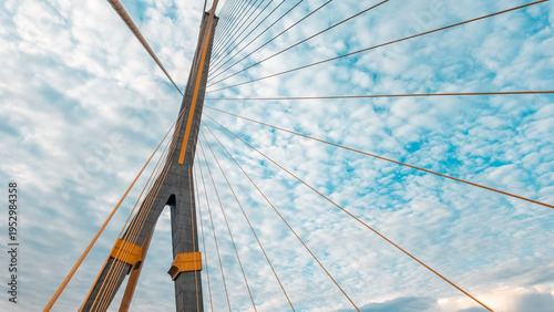 modern cable-stayed Rama VIII bridge over Chao Phraya river in Bangkok, contemporary suspension urban span