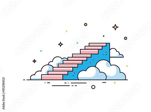 Celestial sky realm featuring a gentle staircase rising into clouds with small star accents, symbolizing aspiration, guidance, and the journey toward higher