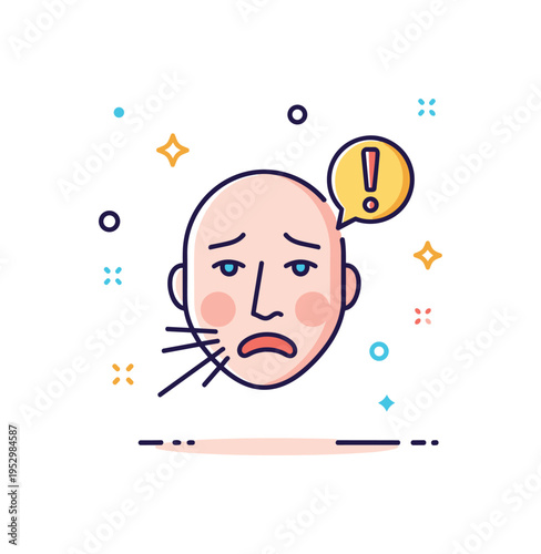 Stress related paleness shown with a face icon accompanied by subtle tension lines and a small exclamation mark, expressing anxiety and sudden emotional