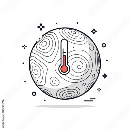 Cosmic temperature fluctuation concept with a stylized sphere covered in abstract contour lines representing subtle variations in early universe energy.