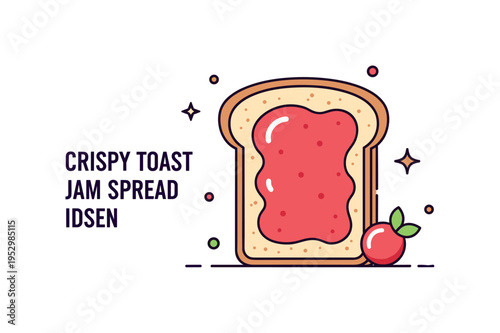 Crispy Toast jam spread idea featuring a toast slice with a smooth layer of red jam and a tiny fruit accent beside it. A cheerful and flavorful badge
