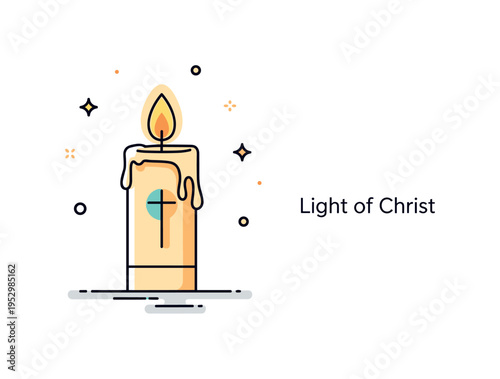 Easter Vigil sacred night celebration illustrated by a single tall Paschal candle with a gentle glowing flame and a small cross symbol subtly integrated into