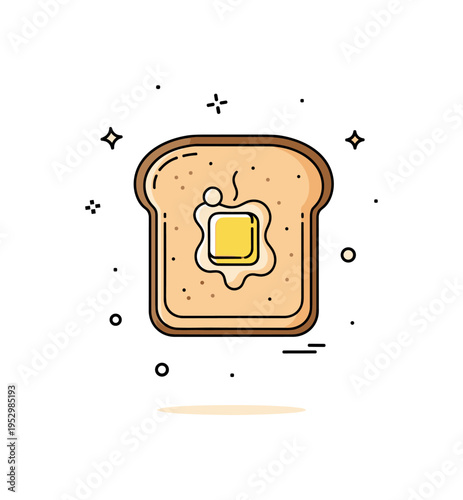 Crispy Toast butter melting theme centered on a toasted slice topped with a small pat of butter gently softening at the center. A cozy editorial representation