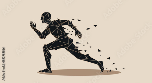 A dynamic polygonal silhouette of a runner in motion, showcasing a modern geometric style, ideal for sports themes