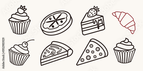 Assorted dessert on beige background cake cupcake croissant