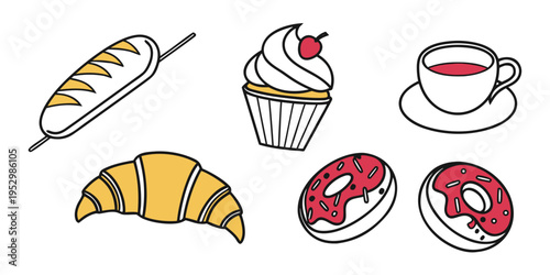 Colorful assorted baked goods sweets desserts bread cupcakes